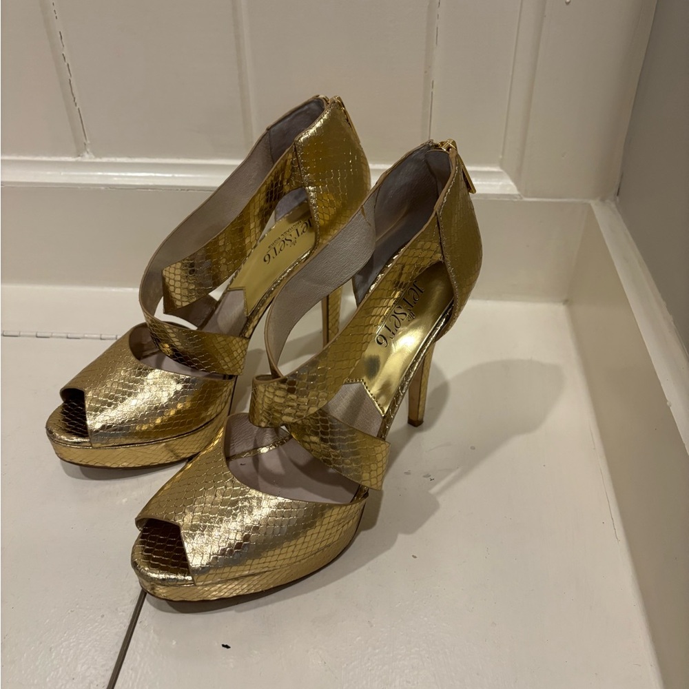 Nine West Gold Peep Toe Heels